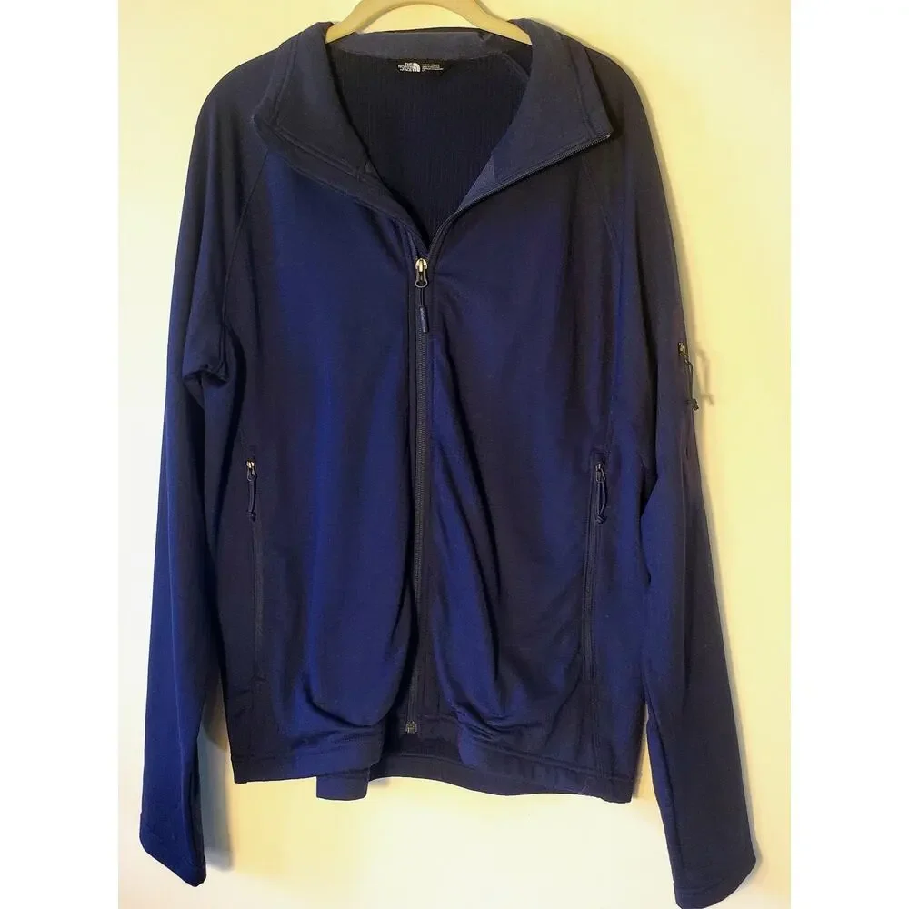 The North Face Full Zip Jacket Men Size Large Navy Blue Lightweight Logo EUC